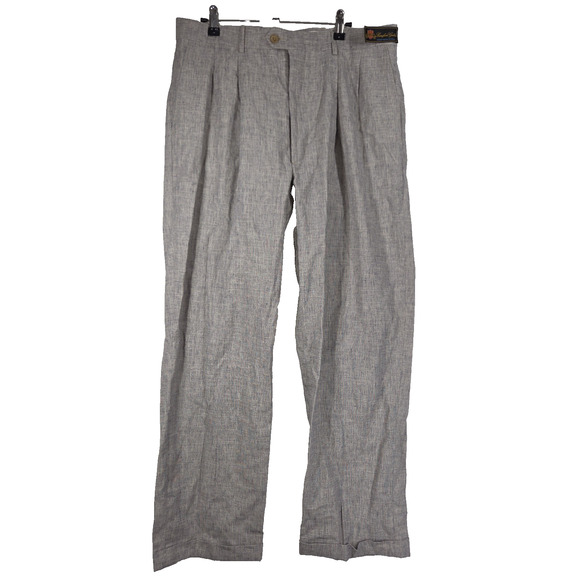 Vintage Bill Blass Pants Mens 36x30 Gray Linen Made In Italy Dress Pant Pleated - Picture 1 of 14